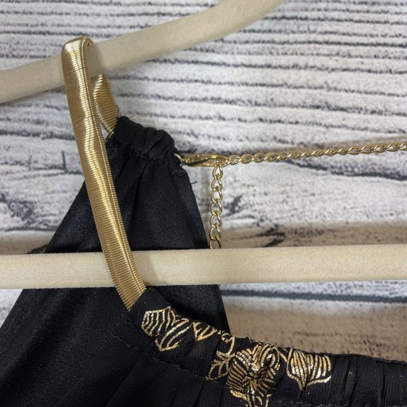 NWT MSK Metallic Print Pleated Blouson Gown Black Gold Sz 8 - Picture 5 of 15